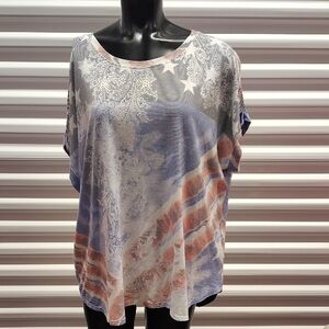 CJ Banks Red, White, and Blue Star Print Blouse